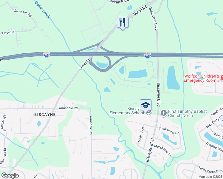 map of restaurants, bars, coffee shops, grocery stores, and more near 1825 Biscayne Bay Circle in Jacksonville