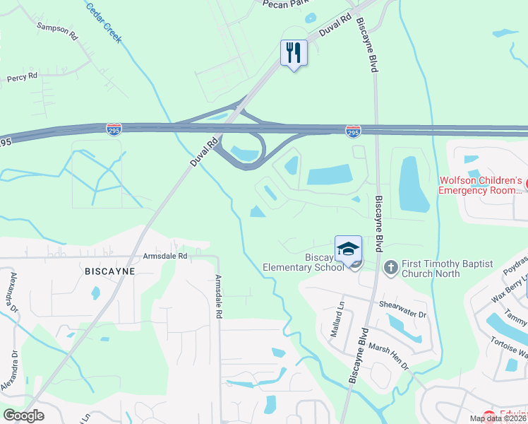 map of restaurants, bars, coffee shops, grocery stores, and more near 1825 Biscayne Bay Circle in Jacksonville