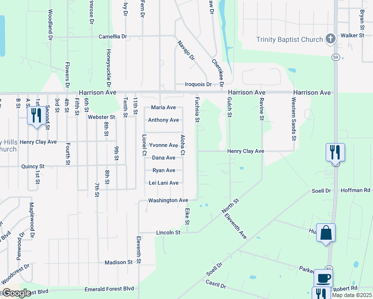 map of restaurants, bars, coffee shops, grocery stores, and more near 200 Yvonne Avenue in Abita Springs
