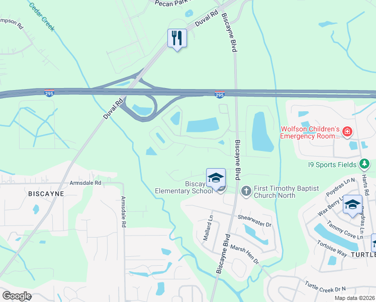 map of restaurants, bars, coffee shops, grocery stores, and more near 1574 Biscayne Bay Drive in Jacksonville
