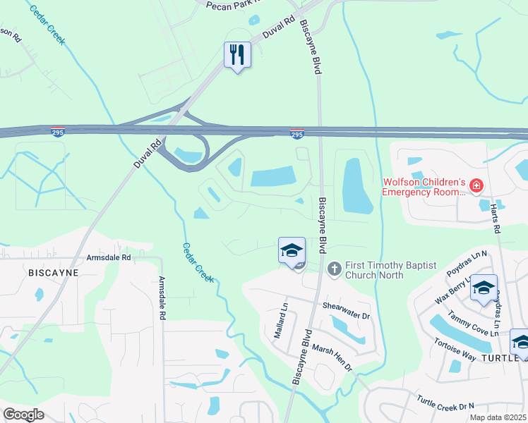 map of restaurants, bars, coffee shops, grocery stores, and more near 1542 Biscayne Bay Drive in Jacksonville