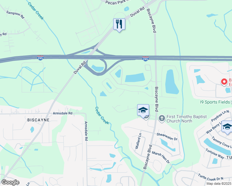 map of restaurants, bars, coffee shops, grocery stores, and more near 1891 Biscayne Bay Circle in Jacksonville