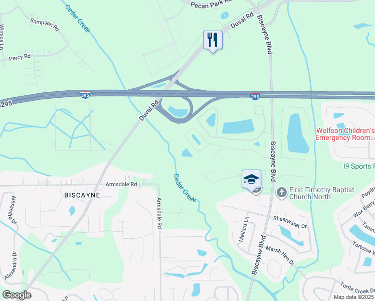 map of restaurants, bars, coffee shops, grocery stores, and more near 1825 Biscayne Bay Circle in Jacksonville