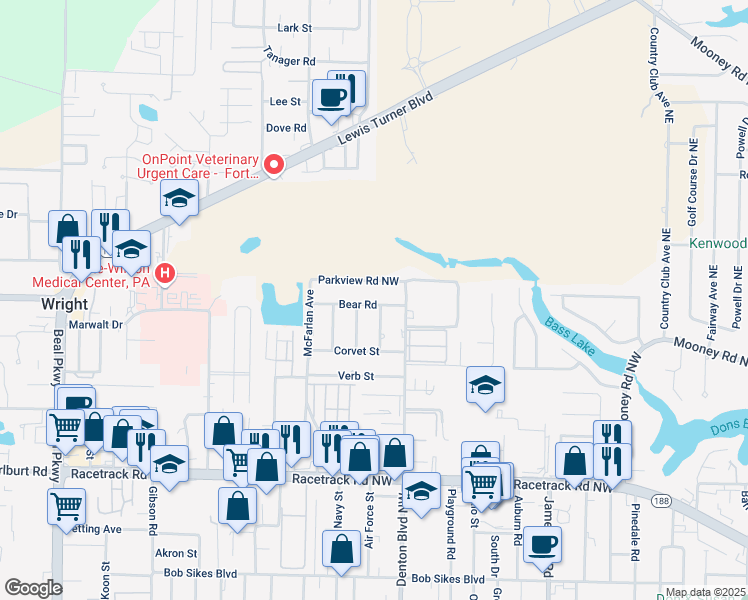 map of restaurants, bars, coffee shops, grocery stores, and more near 422 Bear Road in Fort Walton Beach