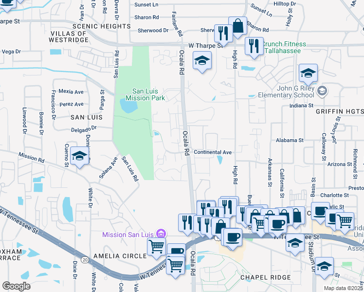 map of restaurants, bars, coffee shops, grocery stores, and more near 1254 Ocala Road in Tallahassee