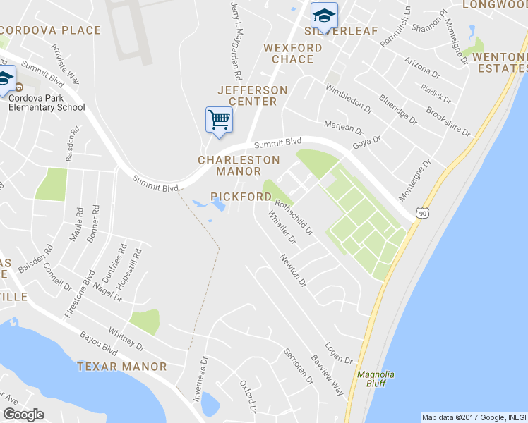map of restaurants, bars, coffee shops, grocery stores, and more near 3041 Whistler Drive in Pensacola