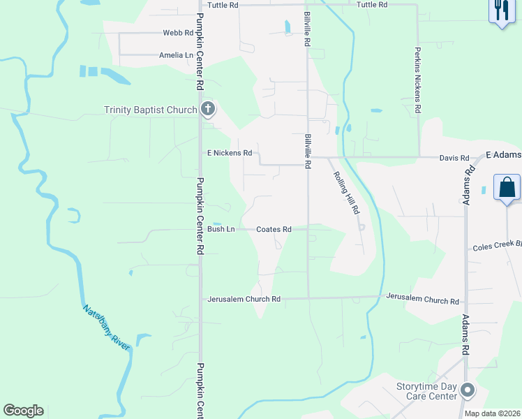map of restaurants, bars, coffee shops, grocery stores, and more near 41234 Bush Lane in Hammond