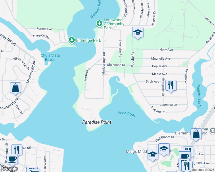map of restaurants, bars, coffee shops, grocery stores, and more near 56 Marlborough Road in Shalimar