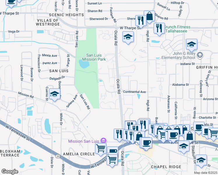 map of restaurants, bars, coffee shops, grocery stores, and more near 2310 Continental Avenue in Tallahassee