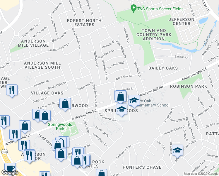 map of restaurants, bars, coffee shops, grocery stores, and more near 13008 Tilghman Trail in Austin