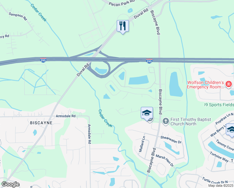map of restaurants, bars, coffee shops, grocery stores, and more near 1884 Biscayne Bay Circle in Jacksonville