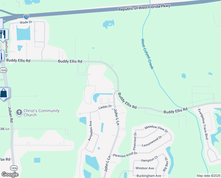 map of restaurants, bars, coffee shops, grocery stores, and more near 11250 Buddy Ellis Road in Denham Springs