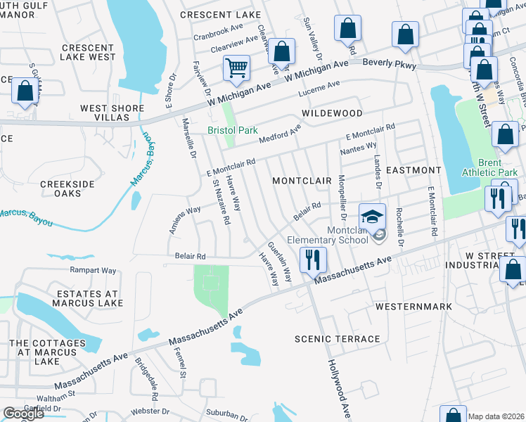 map of restaurants, bars, coffee shops, grocery stores, and more near 4511 Florelle Way in Pensacola