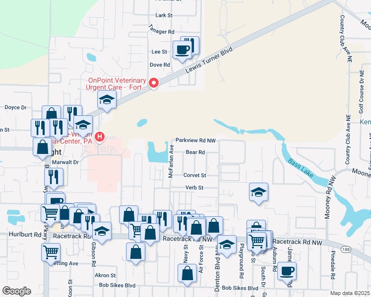 map of restaurants, bars, coffee shops, grocery stores, and more near 408 Bear Road in Fort Walton Beach