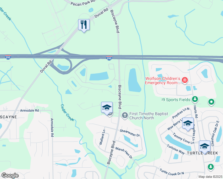 map of restaurants, bars, coffee shops, grocery stores, and more near 1427 Biscayne Bay Dr in Jacksonville