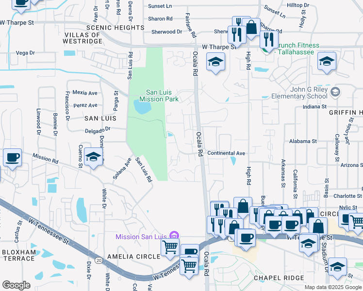 map of restaurants, bars, coffee shops, grocery stores, and more near 2310 Continental Avenue in Tallahassee
