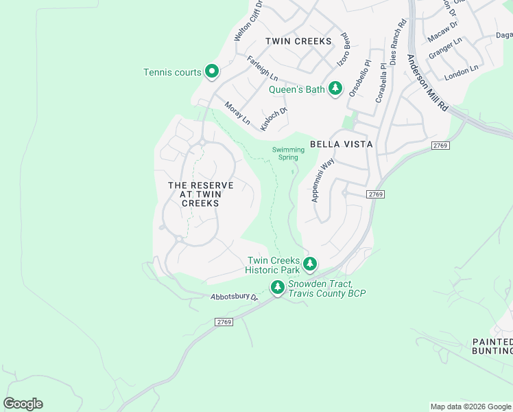 map of restaurants, bars, coffee shops, grocery stores, and more near 3107 Millstream Drive in Cedar Park