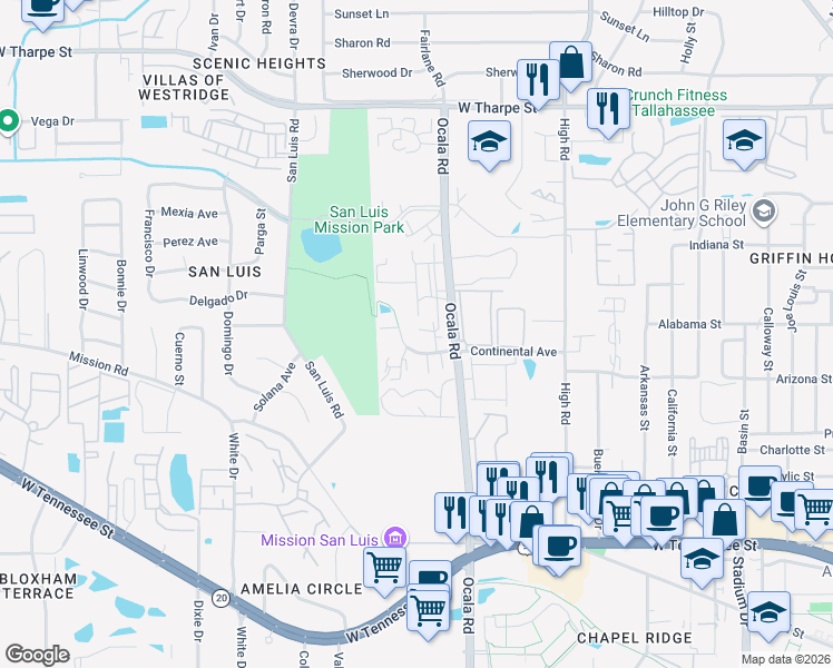 map of restaurants, bars, coffee shops, grocery stores, and more near 2310 Continental Avenue in Tallahassee