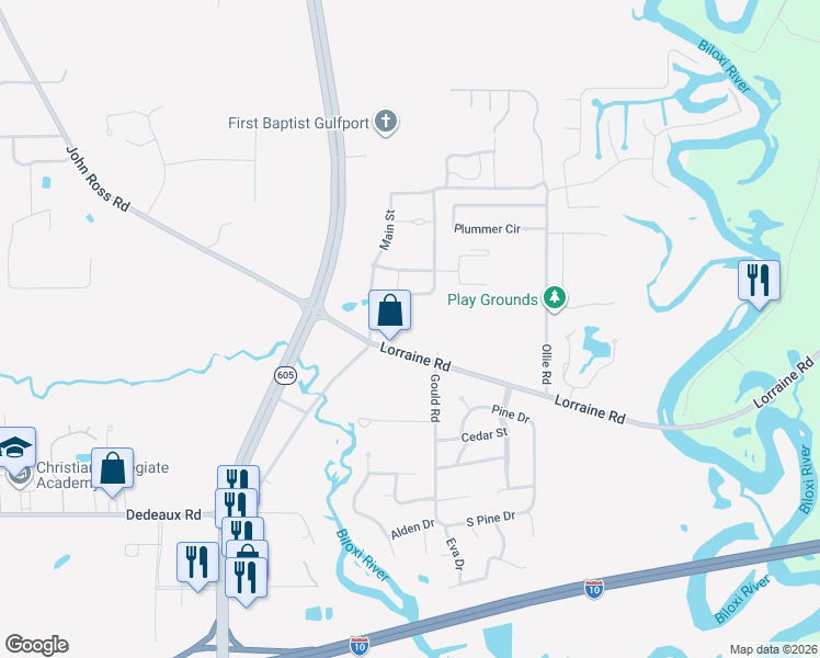 map of restaurants, bars, coffee shops, grocery stores, and more near 11579 Lorraine Road in Gulfport