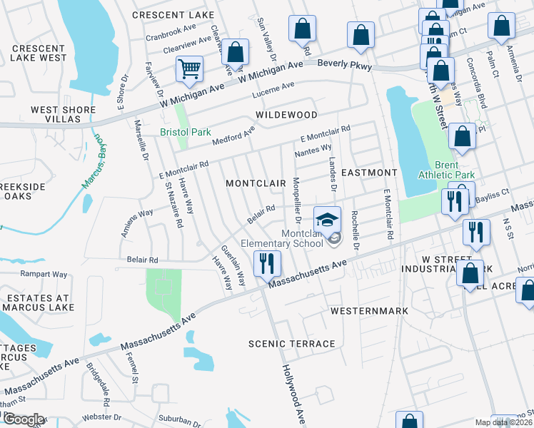map of restaurants, bars, coffee shops, grocery stores, and more near 907 Belair Road in Pensacola