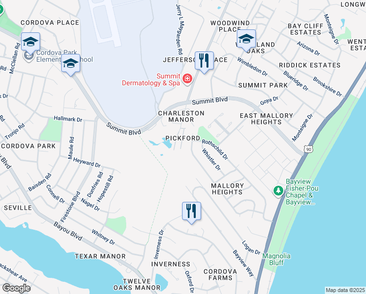 map of restaurants, bars, coffee shops, grocery stores, and more near 3040 Pickford Place in Pensacola