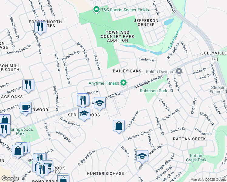 map of restaurants, bars, coffee shops, grocery stores, and more near 8601 Snowden Cove in Austin