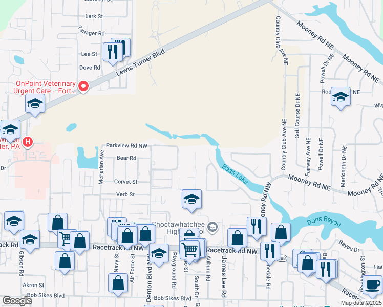 map of restaurants, bars, coffee shops, grocery stores, and more near 55 Cinderella Lane Northwest in Fort Walton Beach