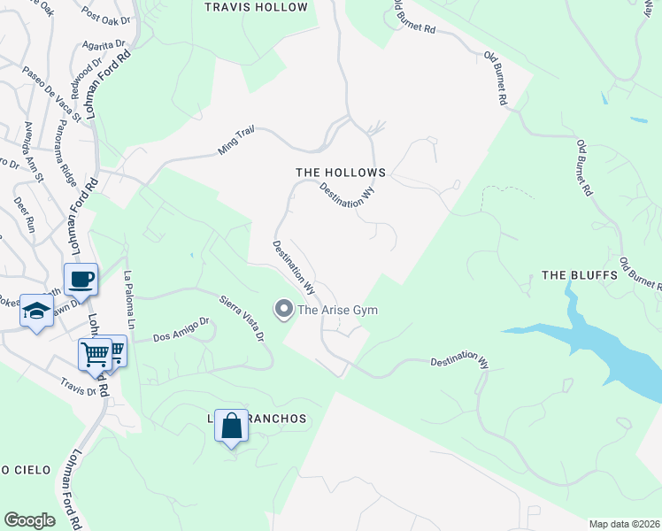 map of restaurants, bars, coffee shops, grocery stores, and more near 19617 Tranquility Falls in Leander
