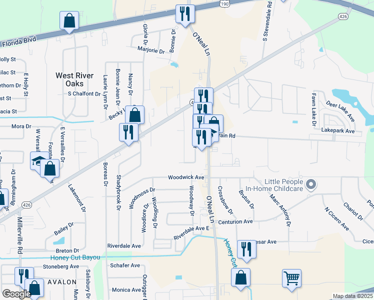 map of restaurants, bars, coffee shops, grocery stores, and more near 1026 Sedona Pines Drive in Baton Rouge