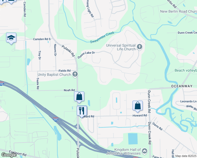 map of restaurants, bars, coffee shops, grocery stores, and more near 12156 Jade Point Court in Jacksonville