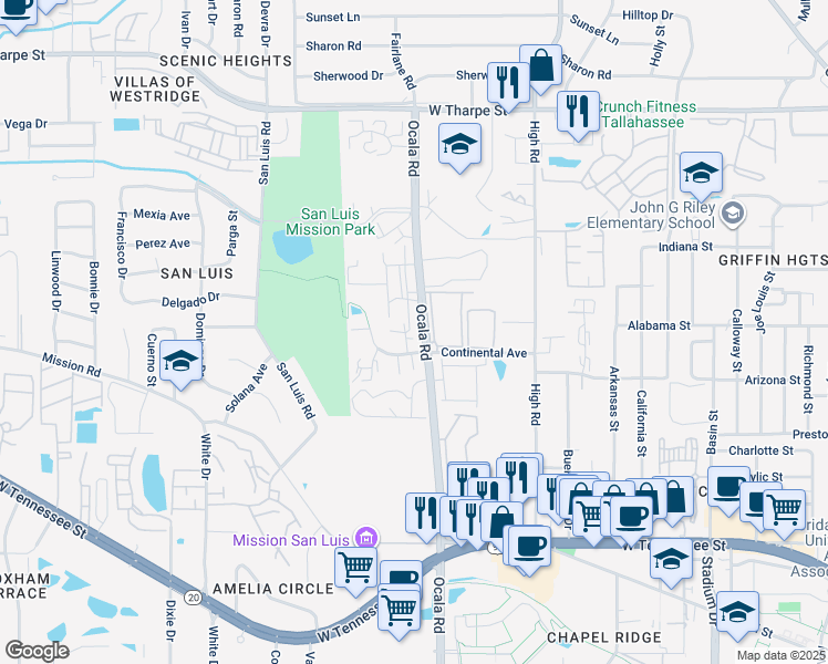 map of restaurants, bars, coffee shops, grocery stores, and more near 1254 Ocala Road in Tallahassee