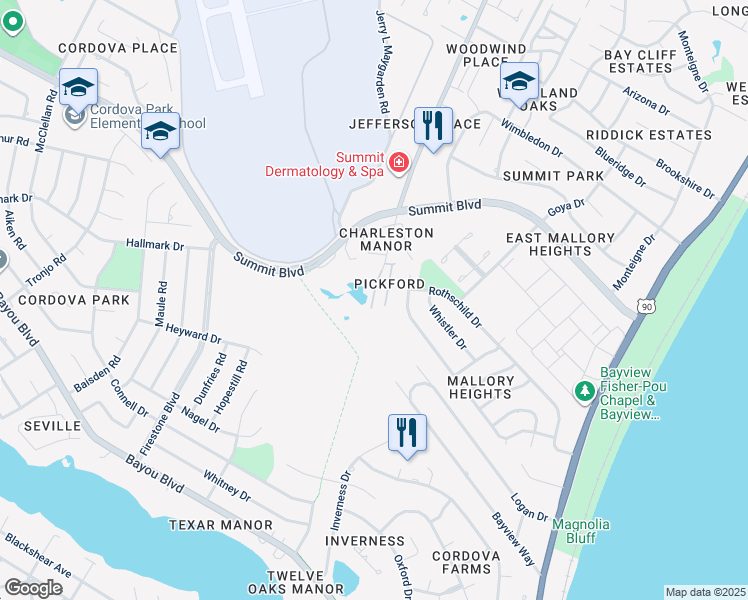 map of restaurants, bars, coffee shops, grocery stores, and more near 3040 Pickford Place in Pensacola