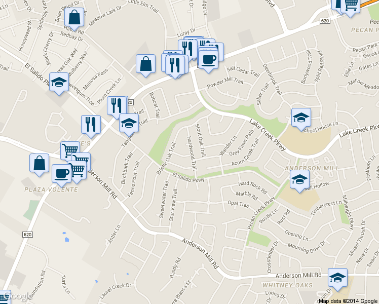 map of restaurants, bars, coffee shops, grocery stores, and more near 11304 Prairie Dog Trail in Austin