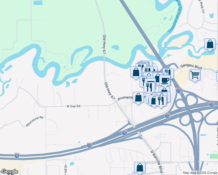map of restaurants, bars, coffee shops, grocery stores, and more near 10954 Old Highway 67 in D'Iberville