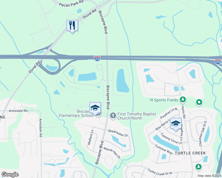 map of restaurants, bars, coffee shops, grocery stores, and more near 12342 Biscayne Lake Drive in Jacksonville