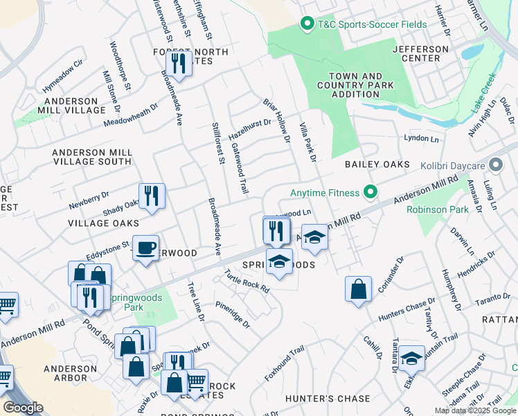 map of restaurants, bars, coffee shops, grocery stores, and more near 13008 Tilghman Trail in Austin