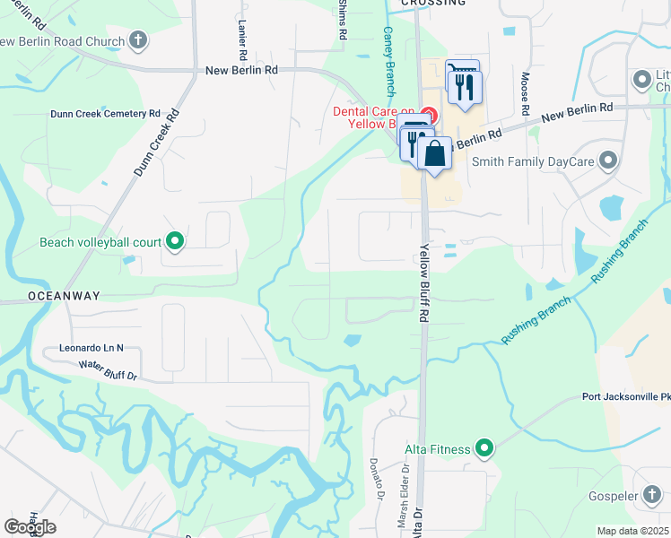 map of restaurants, bars, coffee shops, grocery stores, and more near 12207 Captiva Bluff Road in Jacksonville