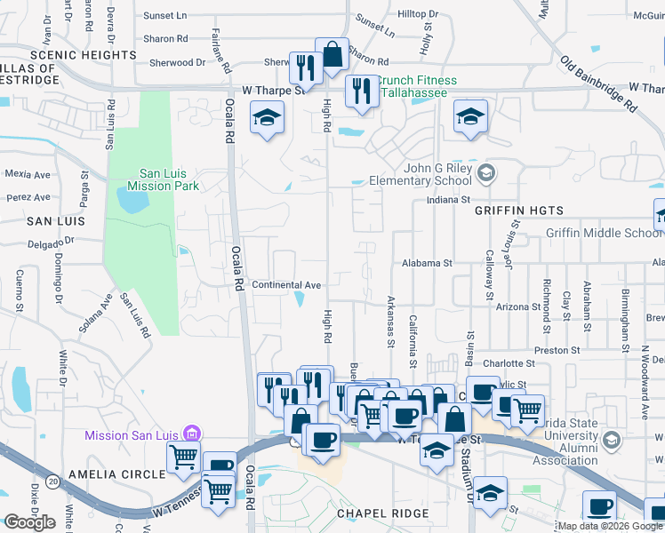 map of restaurants, bars, coffee shops, grocery stores, and more near in Tallahassee