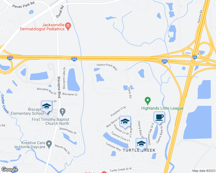 map of restaurants, bars, coffee shops, grocery stores, and more near 885 Plumbridge Court in Jacksonville