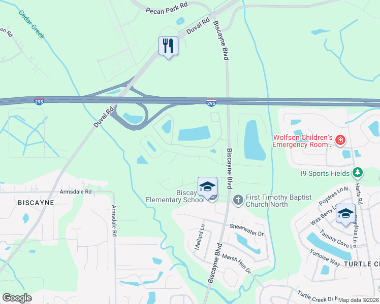 map of restaurants, bars, coffee shops, grocery stores, and more near 1505 Biscayne Bay Drive in Jacksonville