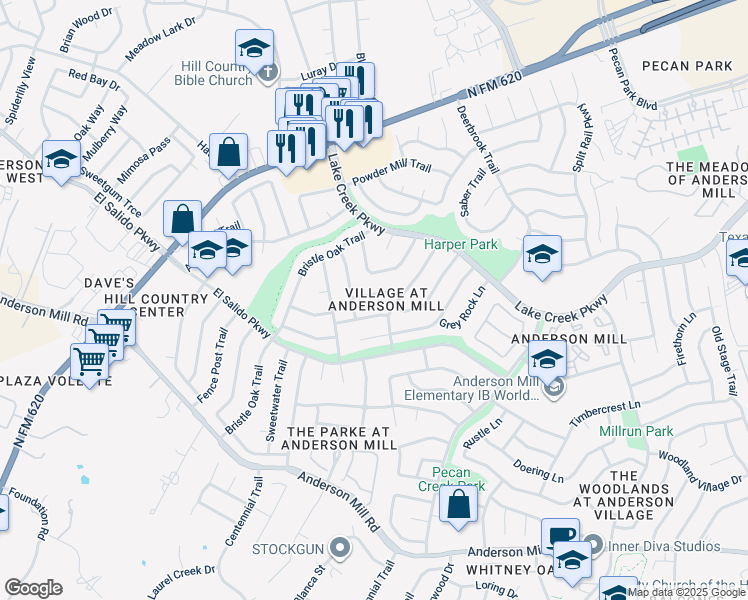 map of restaurants, bars, coffee shops, grocery stores, and more near 11209 Amethyst Trail in Austin