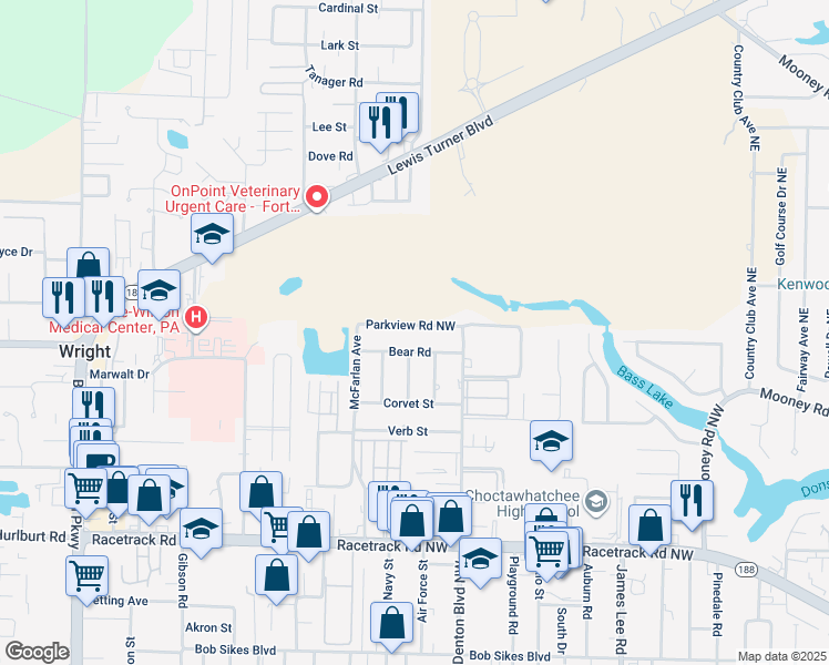 map of restaurants, bars, coffee shops, grocery stores, and more near 518 Parkview Road Northwest in Fort Walton Beach