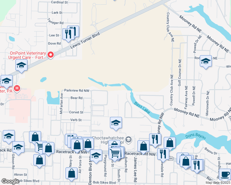 map of restaurants, bars, coffee shops, grocery stores, and more near 55 Cinderella Lane Northwest in Fort Walton Beach