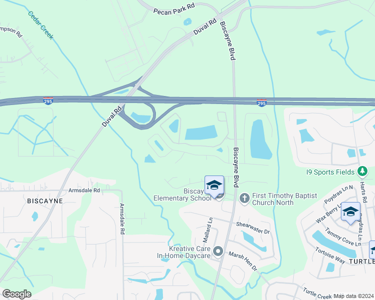 map of restaurants, bars, coffee shops, grocery stores, and more near 1575 Biscayne Bay Drive in Jacksonville