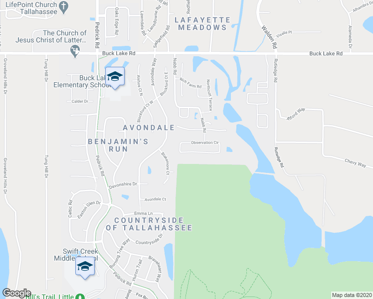 map of restaurants, bars, coffee shops, grocery stores, and more near 6117 Observation Circle in Tallahassee