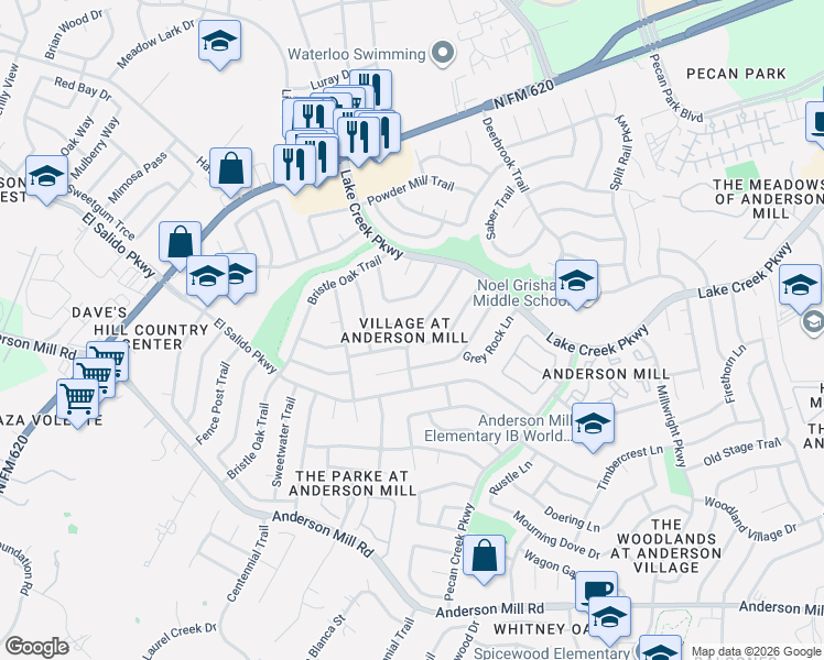 map of restaurants, bars, coffee shops, grocery stores, and more near 11200 Iron Oak Trail in Austin