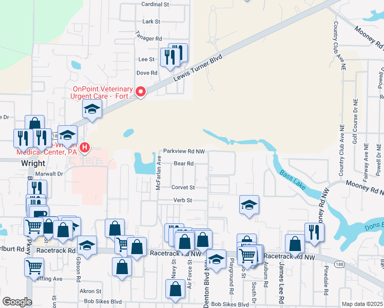 map of restaurants, bars, coffee shops, grocery stores, and more near 522 Parkview Road Northwest in Fort Walton Beach