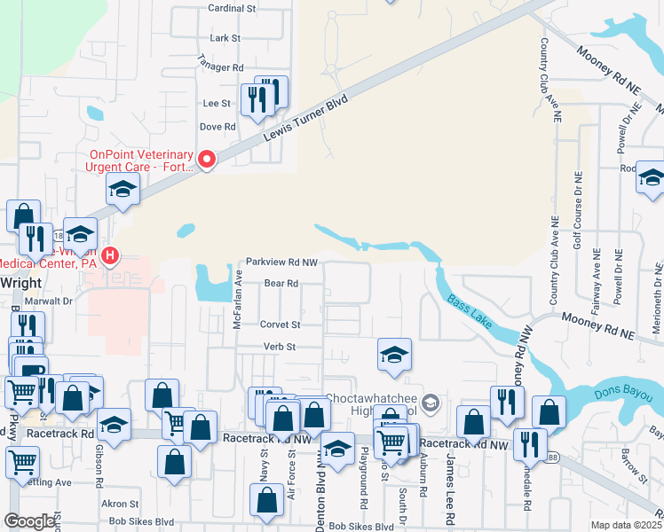 map of restaurants, bars, coffee shops, grocery stores, and more near 434 Bear Road in Fort Walton Beach
