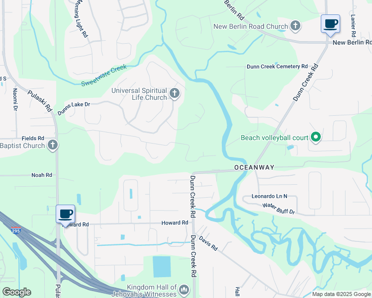 map of restaurants, bars, coffee shops, grocery stores, and more near 1516 Creek Point Boulevard in Jacksonville