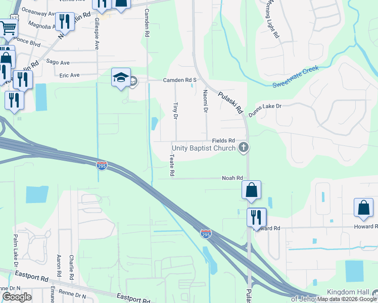 map of restaurants, bars, coffee shops, grocery stores, and more near 936 Fields Road in Jacksonville